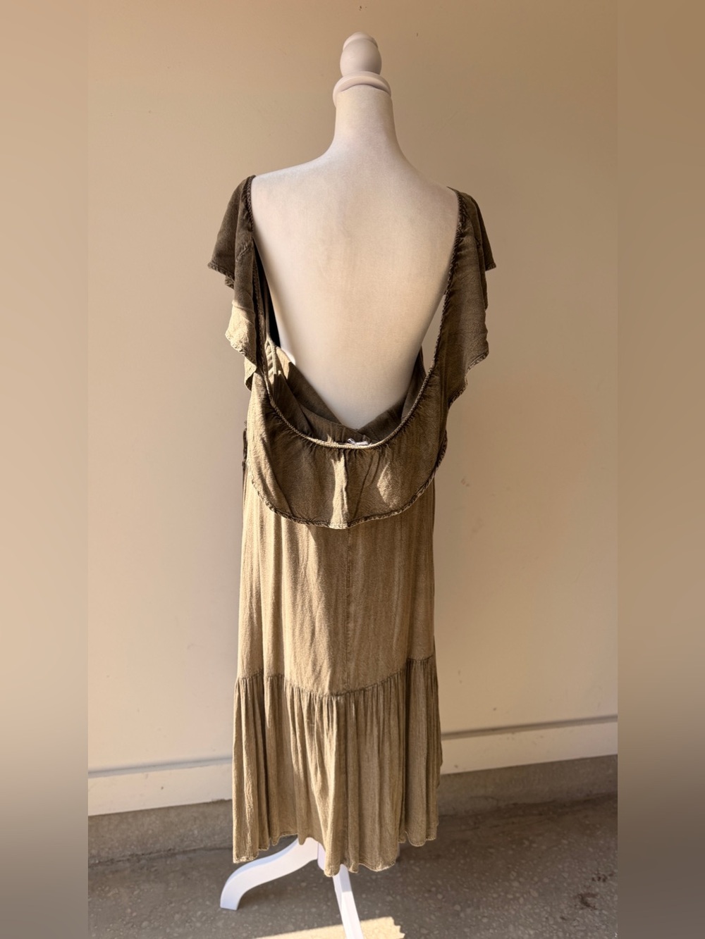 EARTHBOUND Olive Green Ruffle Tiered Midi Dress - Picture 2 of 5